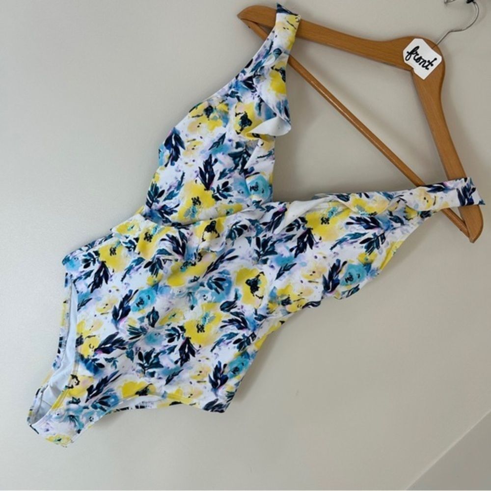 Niptuck 6 Yellow Blue White Floral One Piece Swimsuit Beach Retro Boardwalk Chic - Picture 3 of 12
